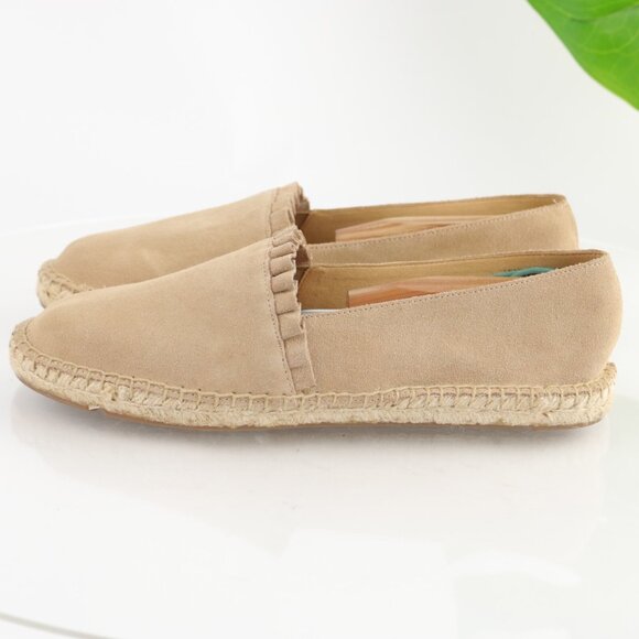 Talbots Womens Izzy Espadrilles Flat Size 9 Tan Nude Suede Ruffle Slip On Shoe - Picture 6 of 12